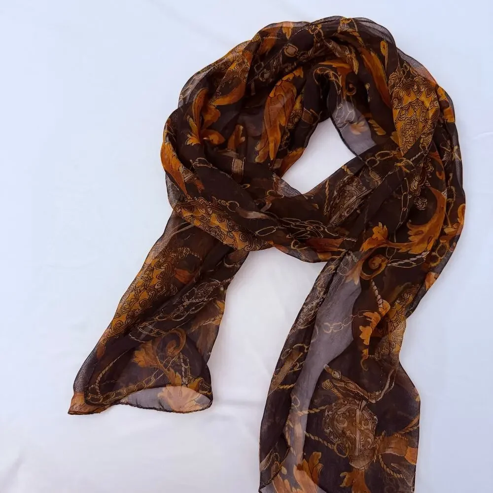Vintage Brown & Gold Baroque Head Scarf